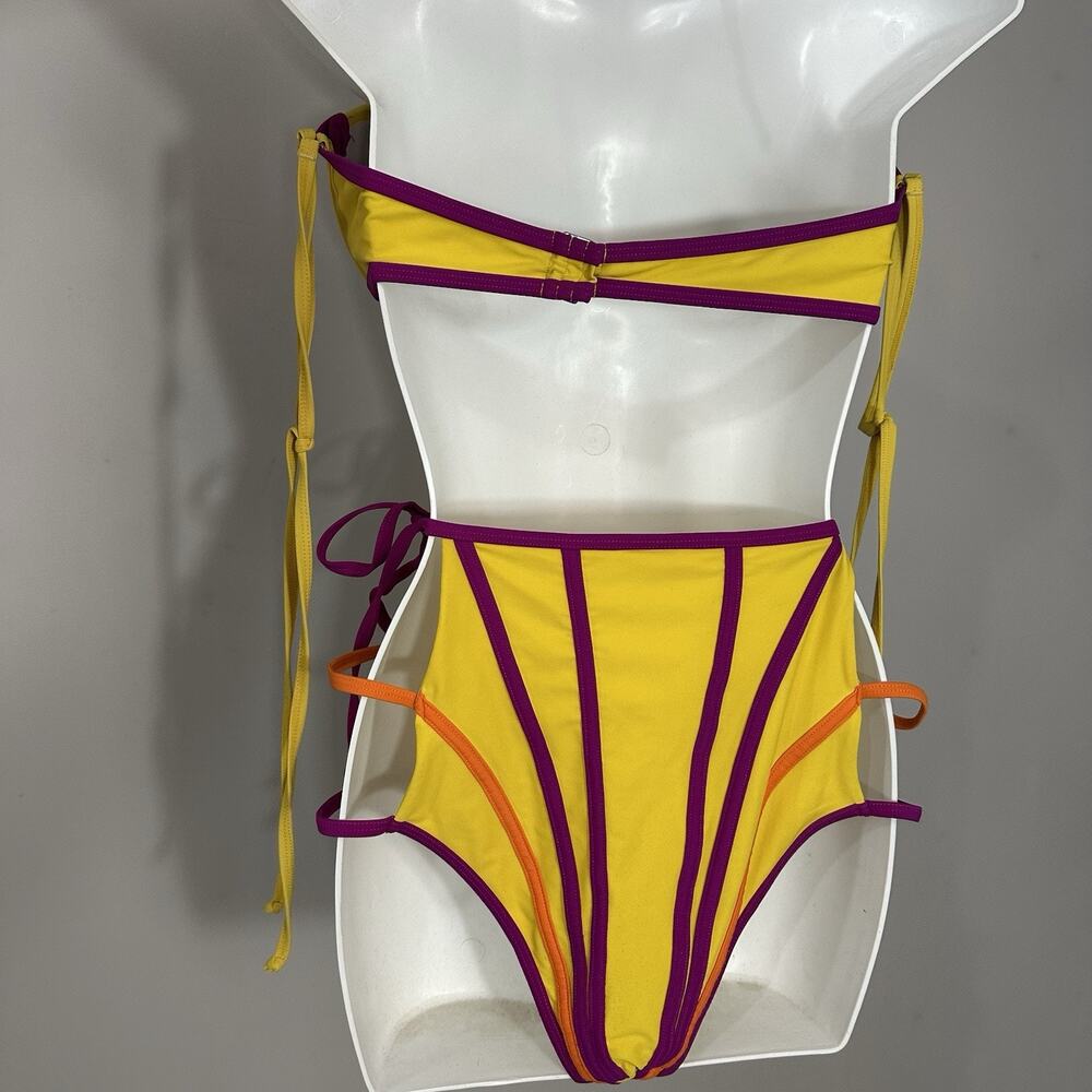 Andrea Iyamah Bikini Womens Yellow High Rise Sz XL Swimsuit Cut Out Resort Vacay - Picture 11 of 13